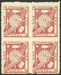 GJ.1A, Tierra de Fuego, reprint in block of 4, VF