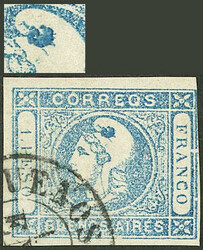 GJ.17A, 1P. milky blue, used in Buenos Aires, with VARIETY: right ...