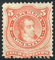 GJ.37, 5c. Rivadavia, groundwork of horiz lines, altered gum, very ...