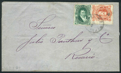Folded cover franked with GJ.38 + 39, sent from Buenos Aires to ...