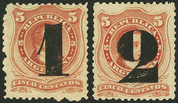 GJ.45/6, 1877 provisionals of 1c. and 2c. WITH original gum (+100%), ...