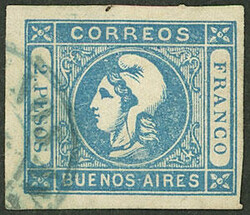 GJ.20, 2 P. blue, CLEAR impression, datestamp of Buenos Aires in blue ...