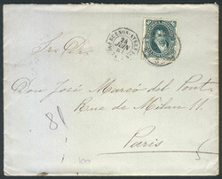 Cover franked with GJ.50, sent via French mail from Buenos Aires to ...