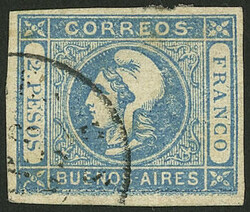 GJ.22, 2P. light blue, with VARIETY: Bottom frame blurred due to ...