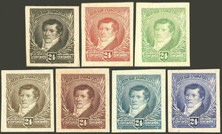 GJ.146, 7 PROOFS on glazed or opaque card, all in different colors