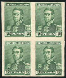 GJ.187, 1.20P. San Martín, proof printed in green on opaque card, ...