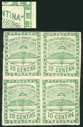 GJ.10c. small figures, block of 4, one with variety: Small spot at ...