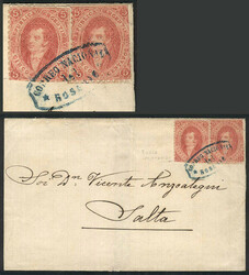 GJ.19b, 5c. red-rose, 1st or 2nd printing, clear impression, 2 stamps ...