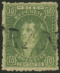 GJ.21, 10c. green, clear impression, with FRANCA cancel of Goya ...
