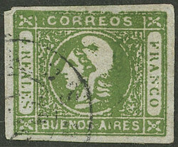 GJ.16, 4 R. green on bluish paper, minor defect only visible on back, ...