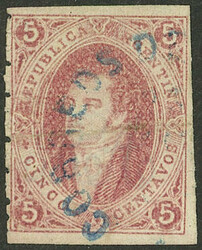 RARE COMBINATION OF VARIETIES: GJ.19gl, 1st printing on RIBBED PAPER, ...