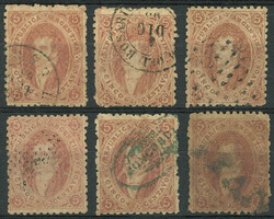 GJ.20, 3rd printing, 6 used examples, all with different cancels, ...