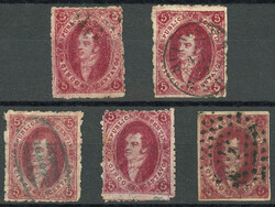 GJ.26, 5th printing, 5 used stamps, varied shades and cancels, very ...