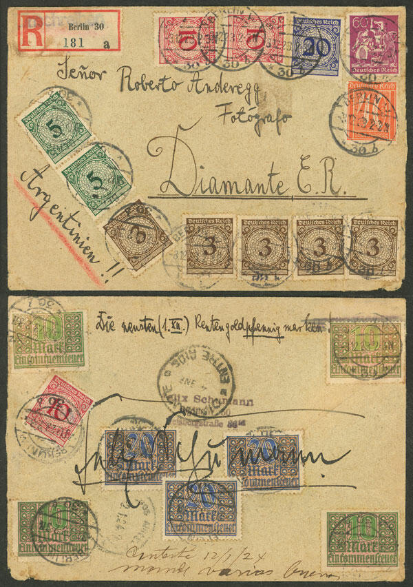 Registered cover sent from Berlin to Diamante (Argentina) on ...