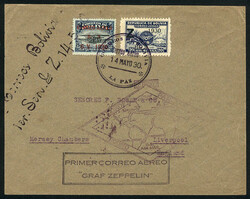 Cover flown by ZEPPELIN, sent from La Paz to England on 14/MAY/1930, ...
