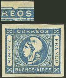 GJ.20a, 2P. greenish blue, clear impression, with VARIETY "top frame ...