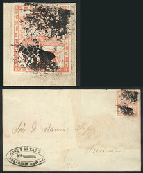 GJ.1, 5c. red, franking a folded cover front with handstamp of the ...