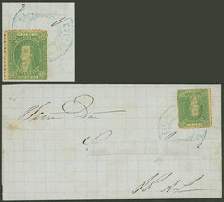 GJ.21, 10c. yellow-green, absolutely clear impression franking a ...