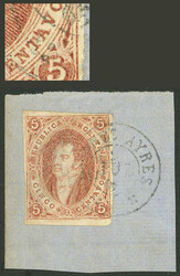 GJ.27, 6th printing imperforate, beautiful example in dun-red, wide ...