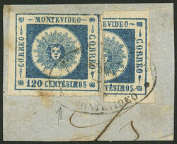 Yvert 16, 16a (Sc.16), 1860 120c. Sun with thick figures, blue, ...