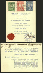 2 Dinner menus of the Parque Hotel of the philatelic expositions of ...