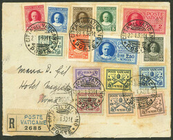 Yvert 26/38 + Espresso 1/2, 1929 Papal coat of arms & Pope Pius XI, ...