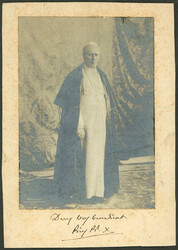 POPE PIUS X, photograph (12.5 x 17.7 cm, with the card) with his ...