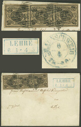 Sc.4, 1853/63 ¼sgr. in strip of 3 franking a cover sent from Lehre, ...