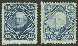 GJ.40 + 41, 1867 15c. San Martín with groundwork of crossed and ...