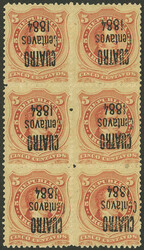 GJ.76n, large block of 6 with INVERTED OVERPRINT, very fine quality ...