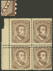 GJ.91, 1888 30c. Dorrego, block of 4 with DOUBLE horizontal ...
