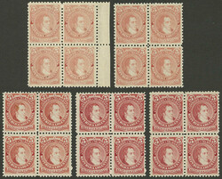 GJ.105, 1889 5c. Rivadavia type I (large head), 5 blocks of 4 in very ...