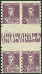 GJ.594EHA, ½c. San Martín w/o period, block of 4 with fancy ...