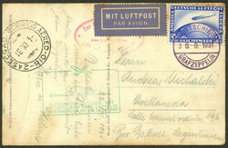 Postcard with view of Zeppelin in the air, franked with 2Mk. and ...