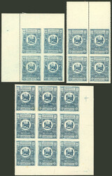 Yvert 96, 1920 10r. blue, imperforate block of 4 and 9 + block of 4 ...