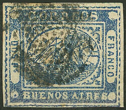 GJ.5, Dos Ps, light blue, 3 JUMBO margins, with 10x10 ponchito cancel ...