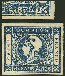 GJ.17, 1P. very dark blue, unused, with VARIETY: illegible "AIRES" ...