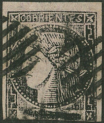 GJ.8, 3c. dull rose, type 7, with 9-bar cancel of Corrientes applied ...