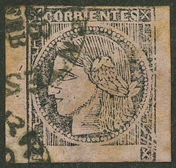 GJ.10, 3c. salmon rose, type 8, with datestamp of Corrientes for ...