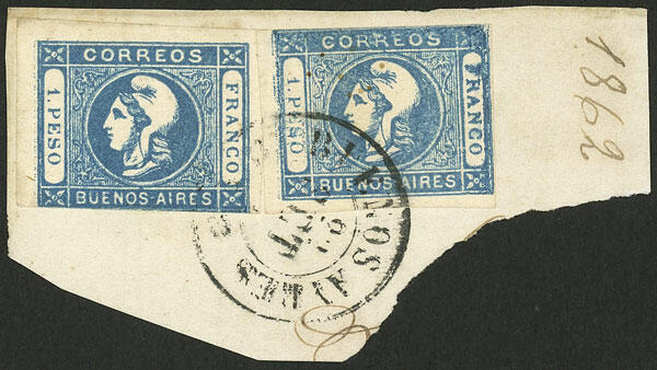 GJ.17 + 17b, 1P. lightly greenish blue, 2 stamps (one with partial ...