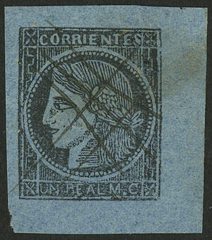 GJ.1, Un Real blue, type 8, pen cancelled, superb example!