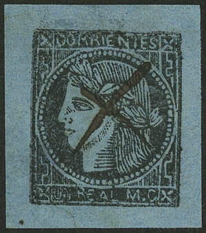 GJ.1, Un Real blue, type 1, pen cancelled, superb example!