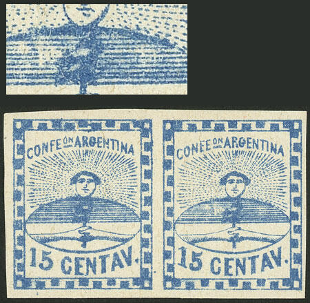 GJ.3, 15c. blue, MNH pair (+50%), the right stamp with interesting ...