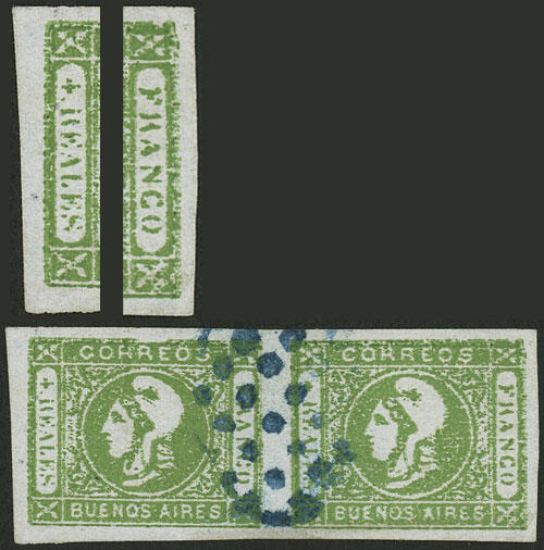 RARE PAIR: GJ.16a, 4R. green, pair with DOUBLE IMPRESSION (it can be ...
