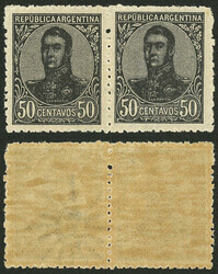 GJ.287b, 1908 50c. San Martín in oval, pair WITH AND WITHOUT ...