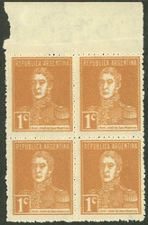 GJ.595a, 1924 1c. San Martín w/o period, with COMPLETE DOUBLE ...