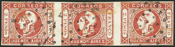 GJ.18, 2P. red, horizontal strip of 3 stamps with dotted cancel of ...