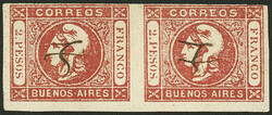 GJ.18, 2P. red, handsome horizontal pair with 4 complete margins (3 ...