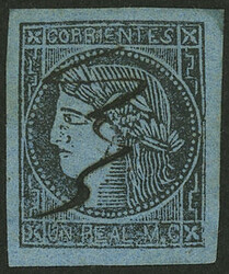 GJ.1, Un Real blue, type 7, pen cancelled, very fine quality!