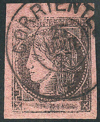 GJ.12, brick-rose, used in Corrientes on 25/AP/1877, superb example!